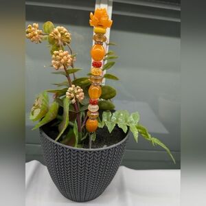 Orange Beaded Fairy Wand/Plant/Garden Stake W/Resin Succulent/Rose Topper